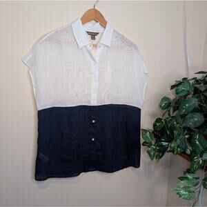 Tommy Bahama Linen Colorblock Button-Front Top – Size M